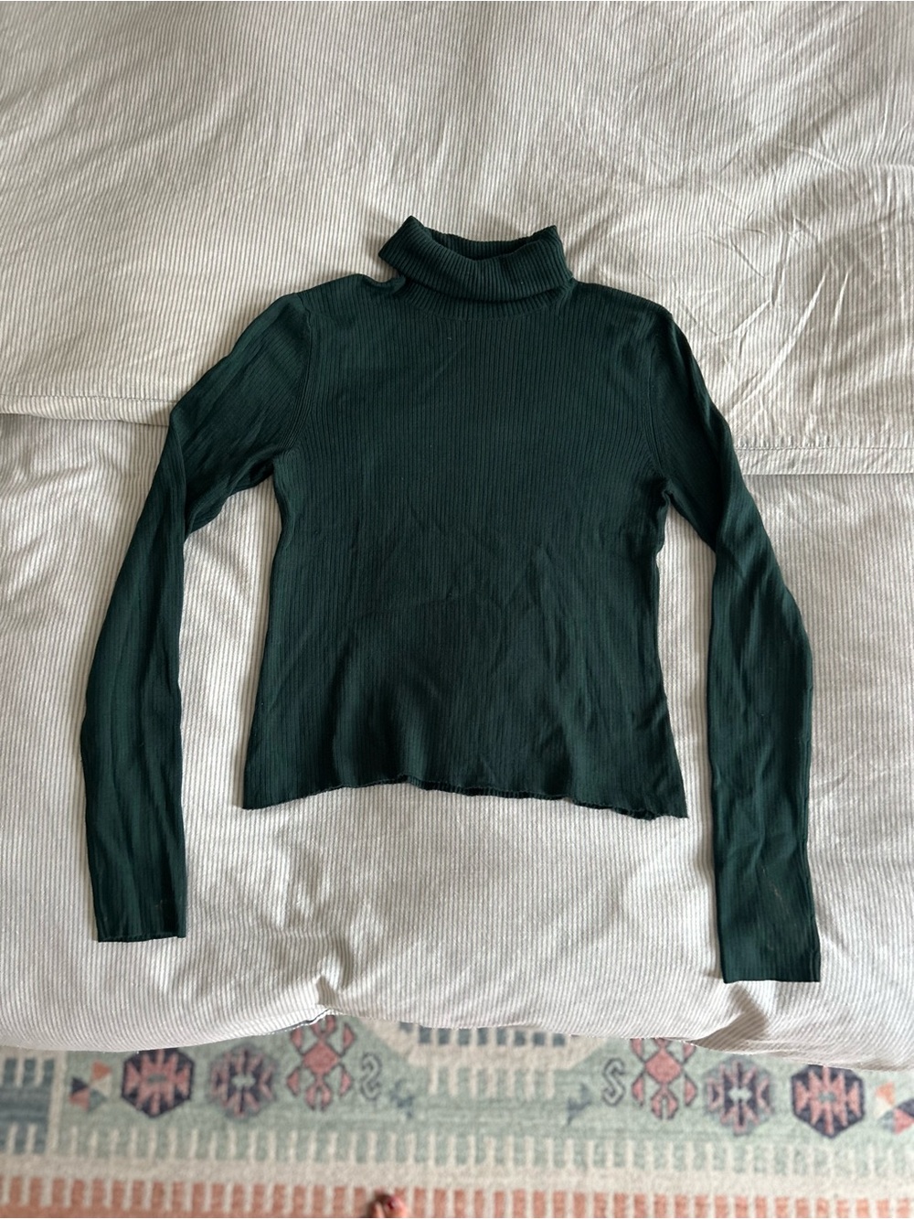 Ellen Tracy Dark Green Ribbed Turtleneck Long-Sleeve Top